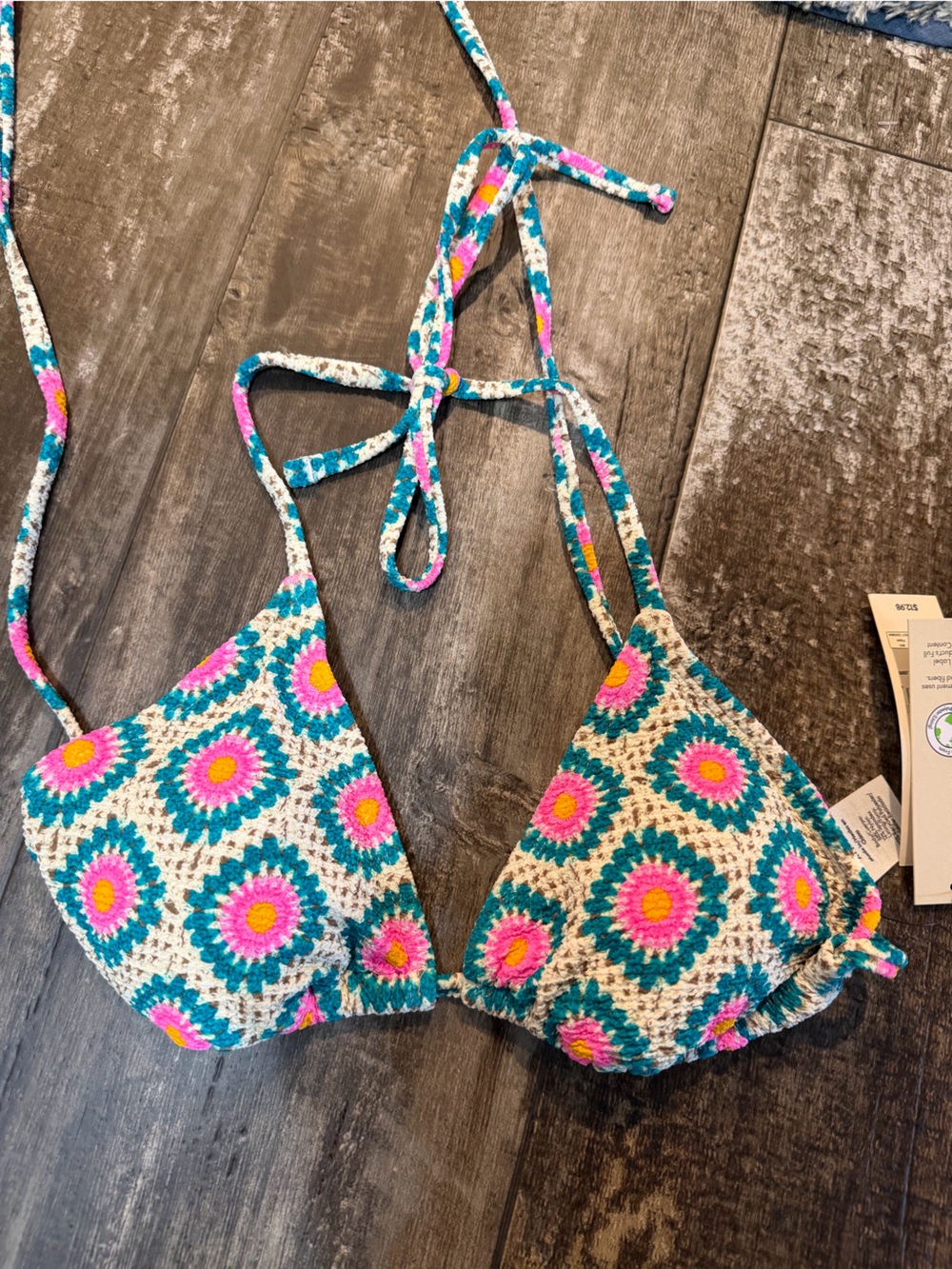 No Boundaries Teal Floral Geometric Bikini Set with Pink and Yellow Accents - Picture 2 of 3